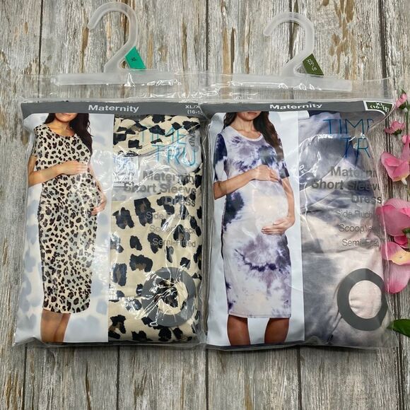Maternity Short Sleeve Midi Dress Leopard & Tie Dye Print  2-Piece Sz XL - Picture 1 of 5
